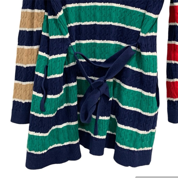 Lands' End 100% Cotton Knit Striped Open Front Cardigan Sweater - Picture 4 of 6